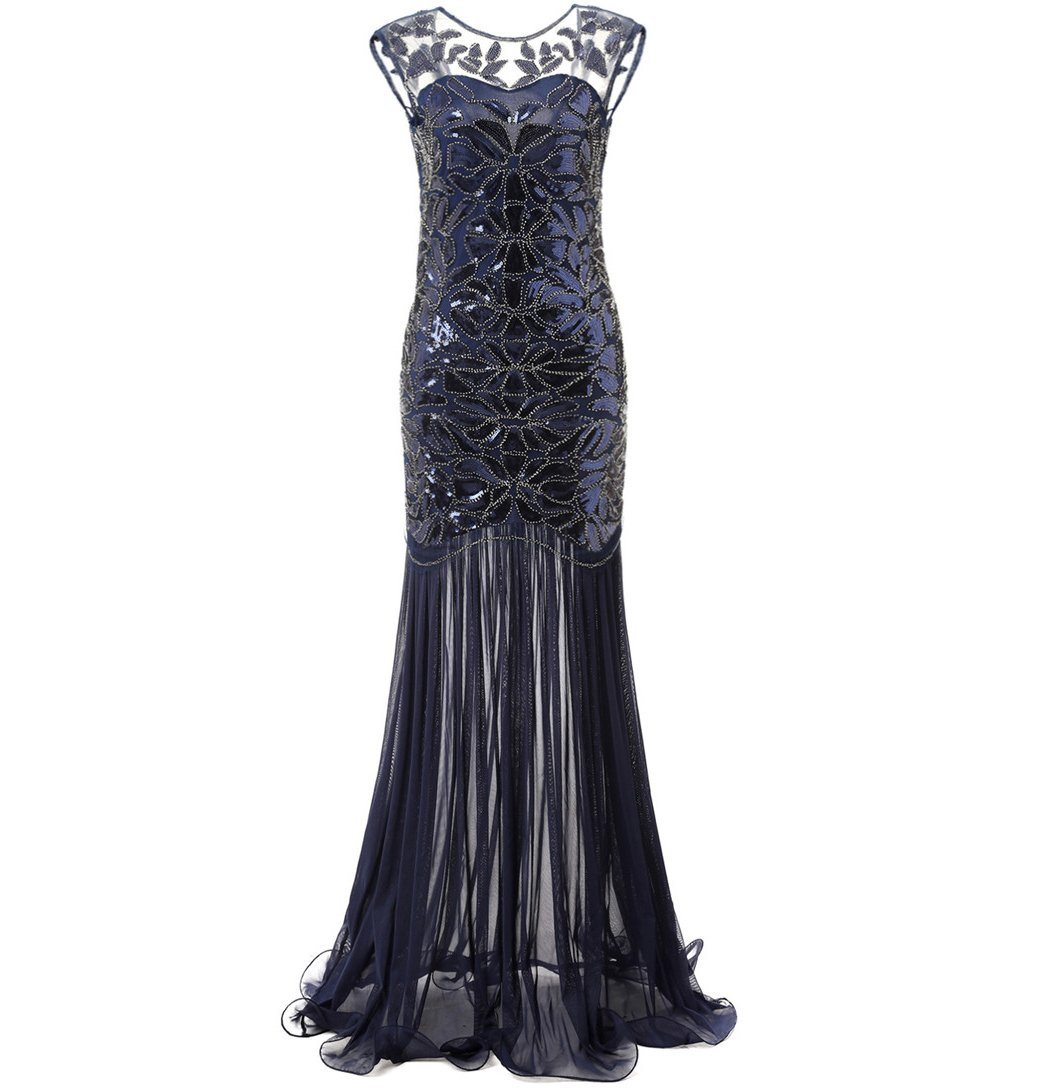 Sequin Beaded Art Deco 1920s Style Dress 1920's Themed Birthday Party navy blue