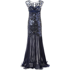 Sequin Beaded Art Deco 1920s Style Dress 1920's Themed Birthday Party navy blue