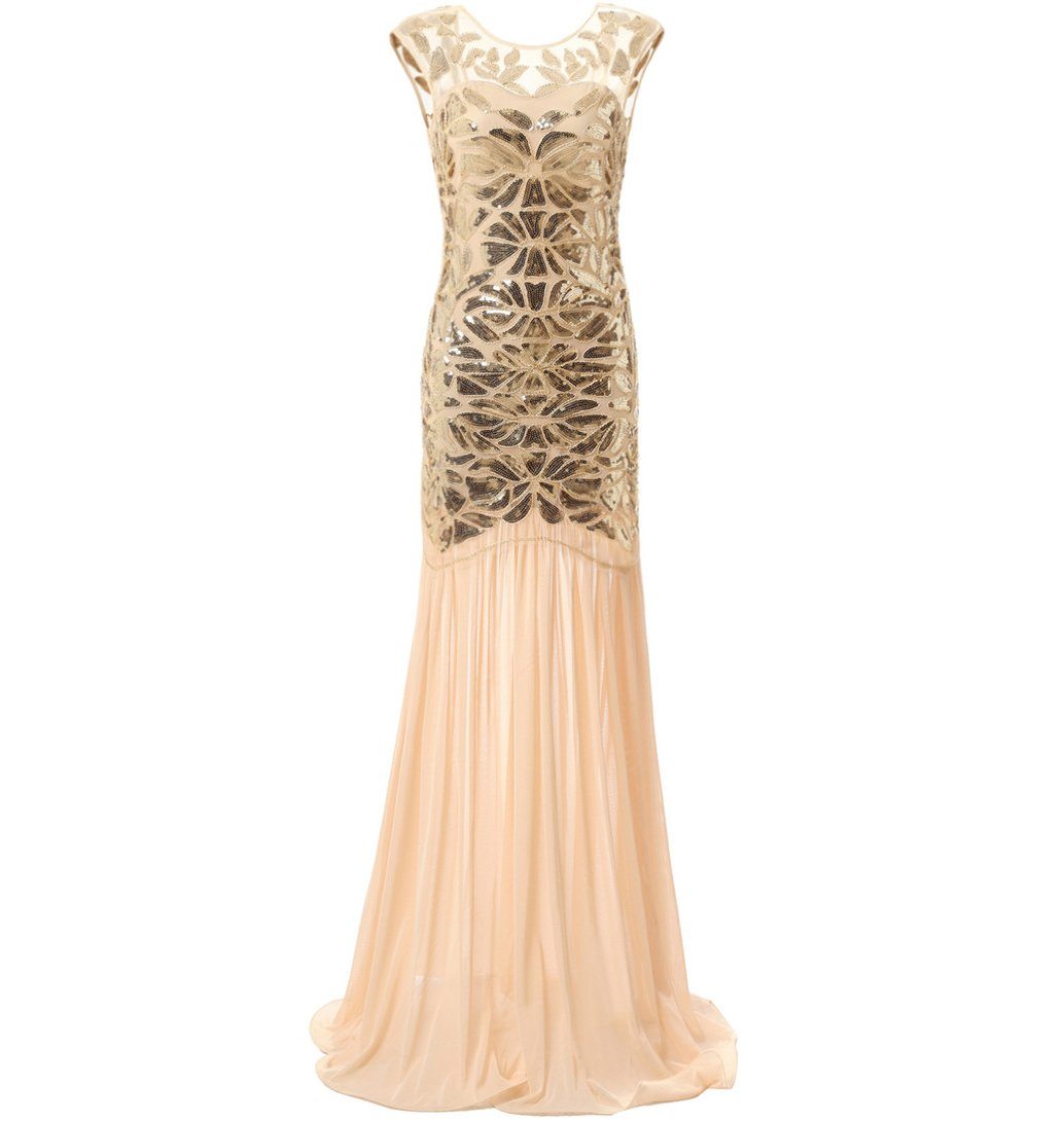 1920s Fashion Long Flapper Dress Great Gatsby Dowton Abbey Evening Gown