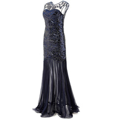 Sequin Beaded Art Deco 1920s Style Dress 1920's Themed Birthday Party navy blue