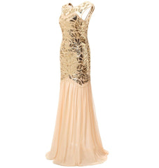 1920s Fashion Long Flapper Great Gatsby Dress Dowton Abbey Evening Gown