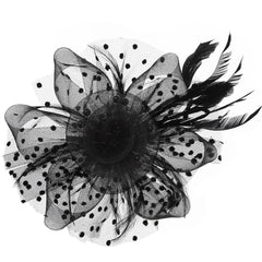 Elegant Silk Flower Feather Dot Net Fascinator Hat