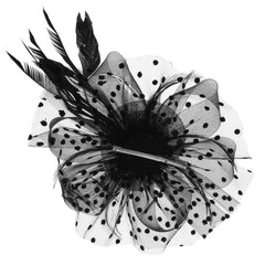 Elegant Silk Flower Feather Dot Net Fascinator Hat