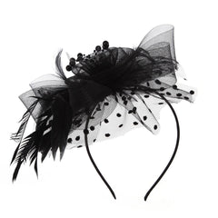 Elegant Silk Flower Feather Dot Net Fascinator Hat