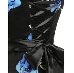 1950s Fashion Vintage Dresses Halter Neck Floral Print A-Line Black Swing Dress