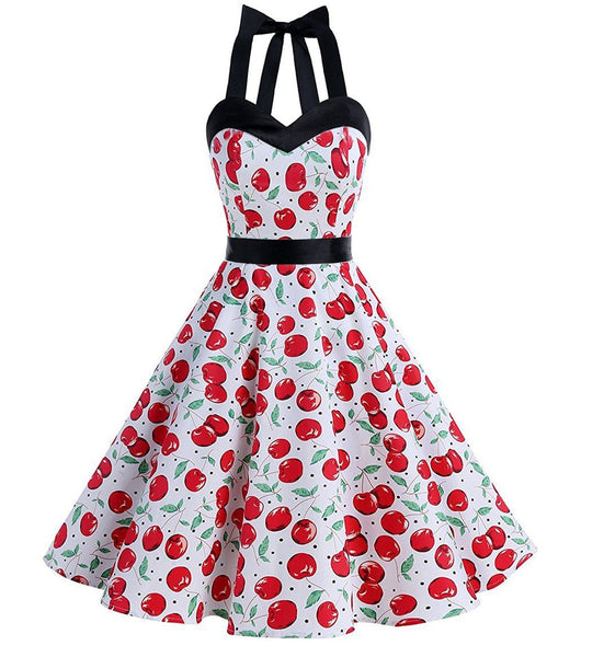 50s Halter Vintage Floral Rockabilly Dress Cocktail Party Dress