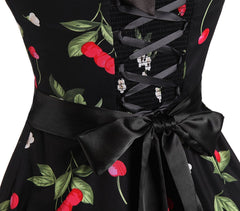 Cherry Printed Halter Dress Audrey Hepburn 50s Style Dresses