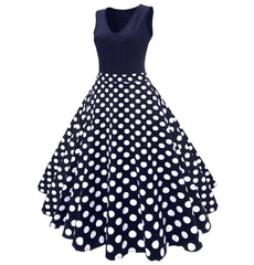 Women's Casual 1950's Vintage Polka Dot Holiday Cocktail Party Dress