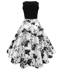 V Neck Sleeveless Audrey Hepburn 1950S Vintage Floral Evening Swing Dresses