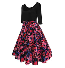 Women's 1950s Vintage Floral Patchwork Swing Party Dress