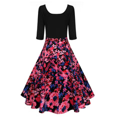 Women's 1950s Vintage Floral Patchwork Swing Party Dress