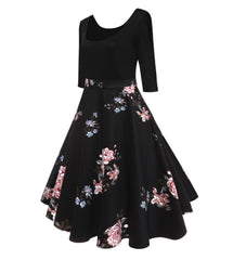Women's Vintage Longsleeve Floral Dress Cocktail Skater