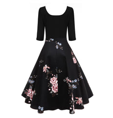 Women's Vintage Longsleeve Floral Dress Cocktail Skater
