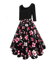 Long Sleeve Knee-Length Retro Floral Print Vintage Dress