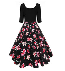 Long Sleeve Knee-Length Retro Floral Print Vintage Dress
