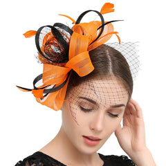 Wedding Bridal Looped Ribbon Net veil Feather Hair Clip Fascinator Kentucky Derby Cocktail Hat