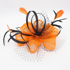 Wedding Bridal Looped Ribbon Net veil Feather Hair Clip Fascinator Kentucky Derby Cocktail Hat