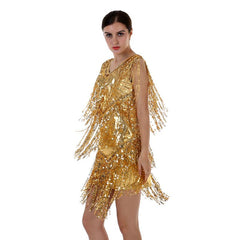 Women's Flapper Dress 1920s Tassel Sequined Party Gold