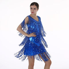 Women's Flapper Dress 1920s Tassel Sequined Party Blue