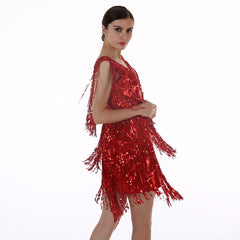 Women's Flapper Dress 1920s Tassel Sequined Party Red