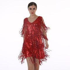 Women's Flapper Dress 1920s Tassel Sequined Party Red