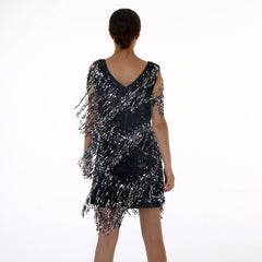 Women's Flapper Dress 1920s Tassel Sequined Party Black