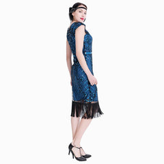  Navy Blue Flapper Dress Great Gatsby Art Deco 20s Birthday Party