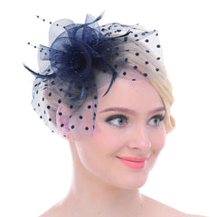 Flower Mesh Bow Feather Wedding Fascinator Dot Veil Hair Clip