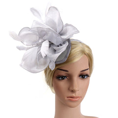 Wedding Silver Fascinator Hat Women Feather Flower Hair Band Church Tea Party Headdress