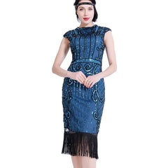  Navy Blue Flapper Dress Great Gatsby Art Deco 20s Birthday Party