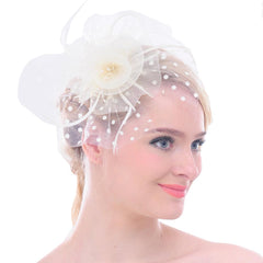 Big Flower Mesh Bow Feather Women Fascinator Dot Veil Hair Clip Wedding