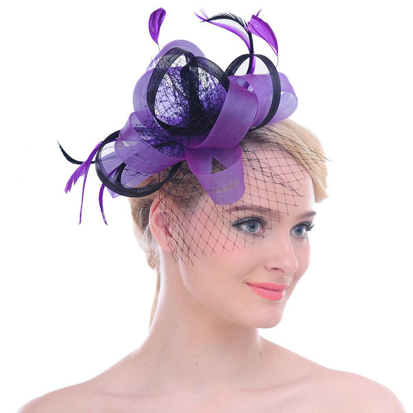 Fascinator Hat Feather Mesh Net Veil Party Hat Flower Derby with Clip