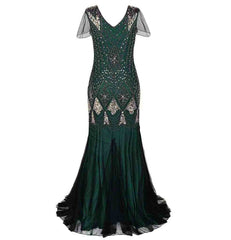 Green Women Evening Dress 1920s Flapper Gatsby Gown