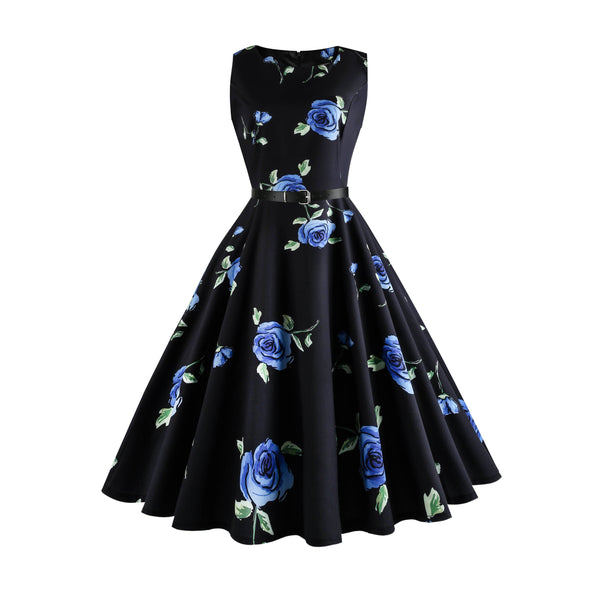 Vintage 1950s Elegant Printed Floral Audrey Dress Retro Cocktail Dress