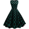 Women's Vintage Plaid Sleeveless Evening Party Hepburn Dress with Belt
