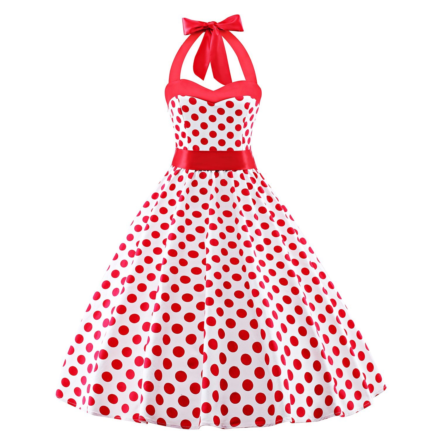 1950s Polka Dots Vintage Audrey Dress Halter Retro Cocktail Rockabilly Prom Dresses