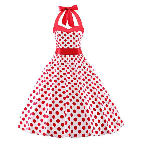 1950s Polka Dots Vintage Audrey Dress Halter Retro Cocktail Rockabilly Prom Dresses