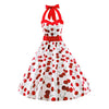 Womens Vintage Cherry Dress 50s Fashion Halter Floral Spring Garden Party