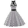 Women's 1950s Retro Cocktail Vintage White Dress with Black Polka Dots