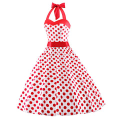1950s Vintage Audrey Dresses Halter Retro Red Polka Dot Dress