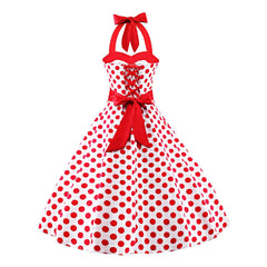 1950s Polka Dots Vintage Audrey Dress Halter Retro Cocktail Rockabilly Prom Dresses