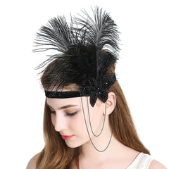Vintage Feather Flapper Fascinator Tassel Chain Plastic Beads