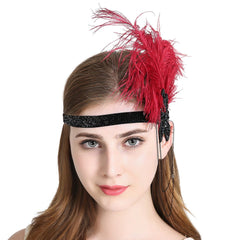 Vintage Feather Flapper Fascinator Tassel Chain Plastic Beads