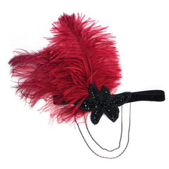 Vintage Feather Flapper Fascinator Tassel Chain Plastic Beads