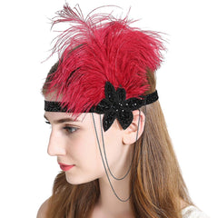 Vintage Feather Flapper Fascinator Tassel Chain Plastic Beads