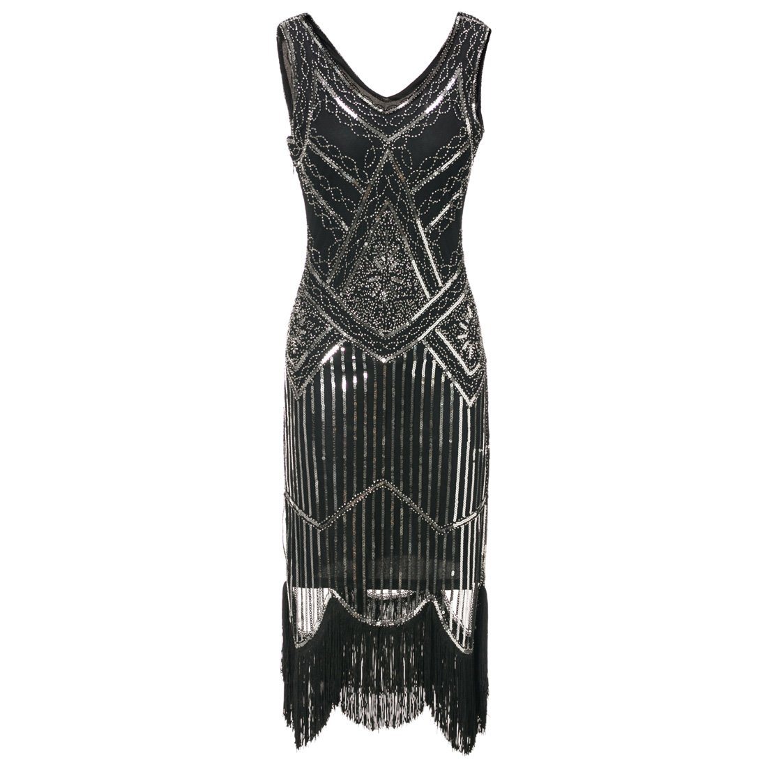 Silver Sequined 1920 Dresses Vintage 20s Inspired Great Gatsby Party 