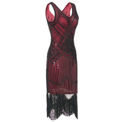 1920s Gatsby Themed Party Flapper Dresses Sequins Party Dress Wine Red
