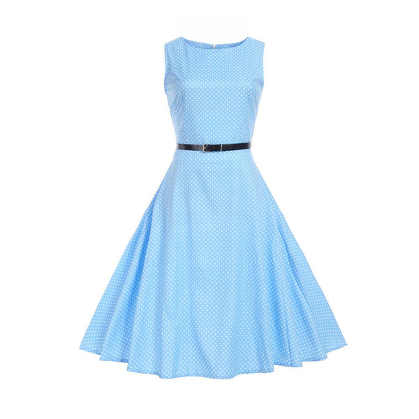 Boatneck Sleeveless Vintage Tea Dress With Belt