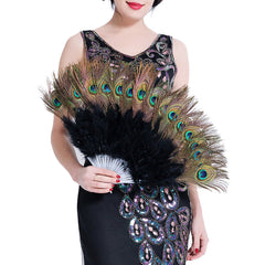 Roaring 20s Peacock Feather Fan Flapper Accessories