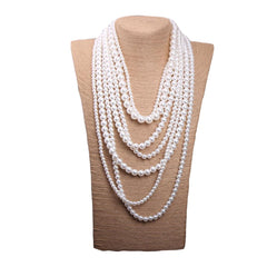 Multilayer Faux Pearls Flapper Long Necklace